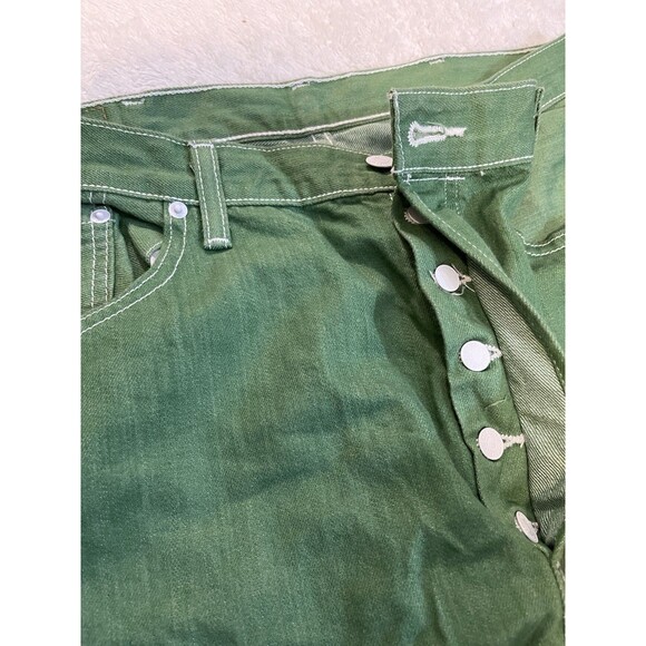 Levis Mens 501 Original Shrink to Fit Jean Green 38x34 White Stitch Button Fly - Picture 7 of 16